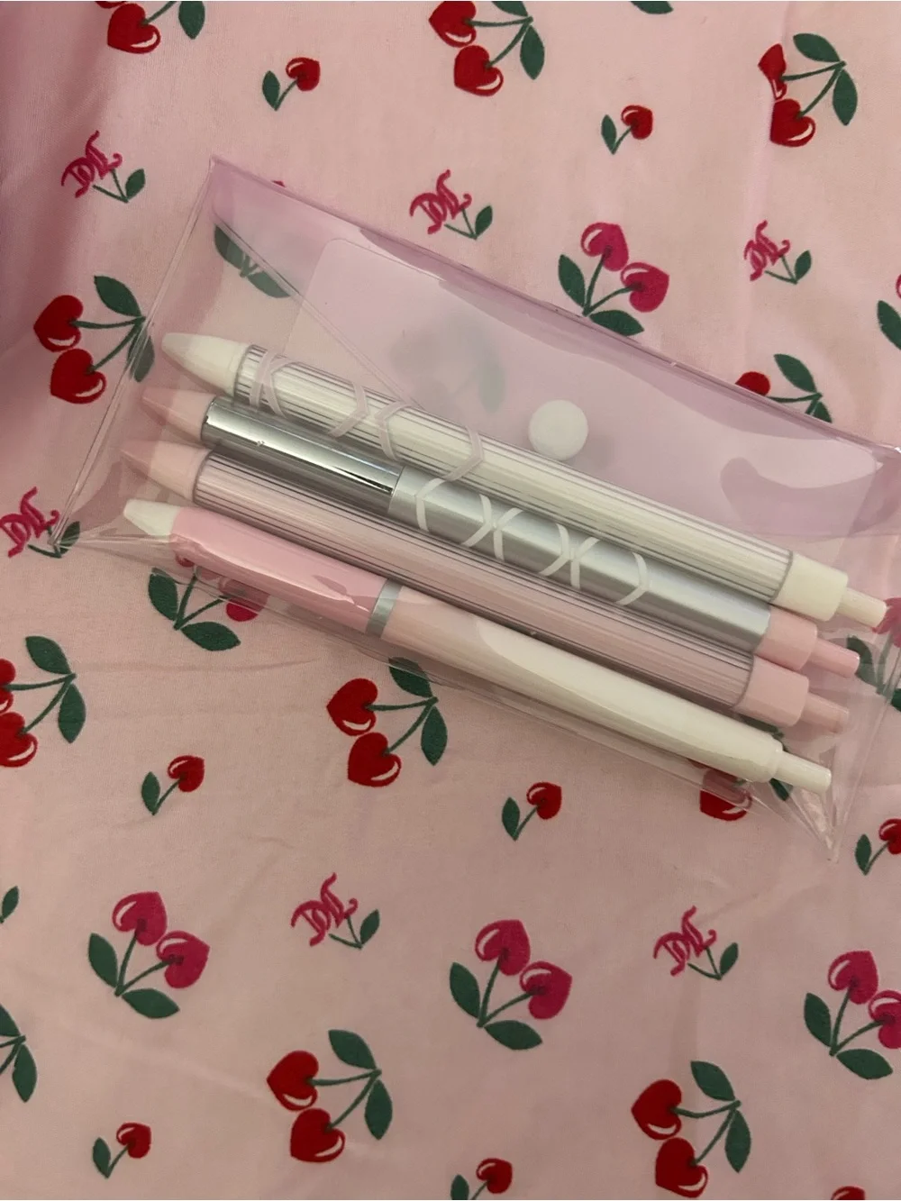 Cute Pastel Pink Pen Set with Pink Snap Pouch